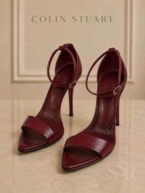 Colin Stuart Burgundy Leather Ankle Strap Stiletto Sandals Pointed Toe Heels 7M